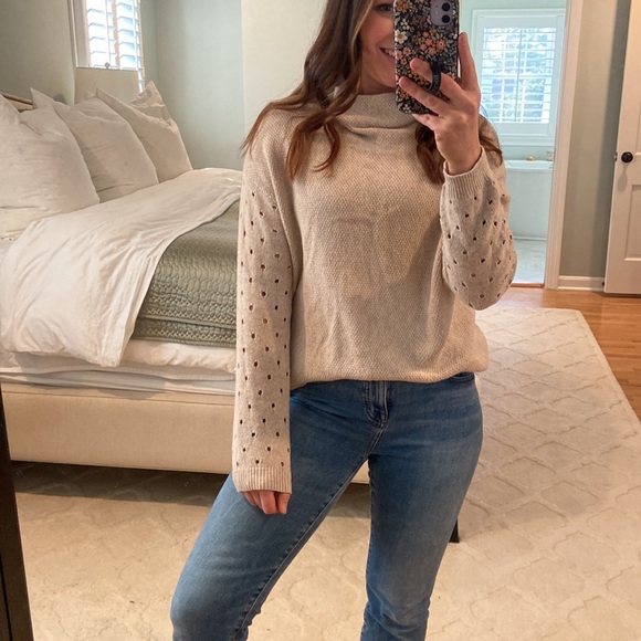 Anthropologie ~Moth~ Cashmere Blend Mock Neck
Perforated Sleeve Sweater - Picture 2 of 10
